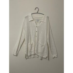 Mud Pie Cain Cardigan Women's M/L White Knit Button Minimalist Preppy Twee